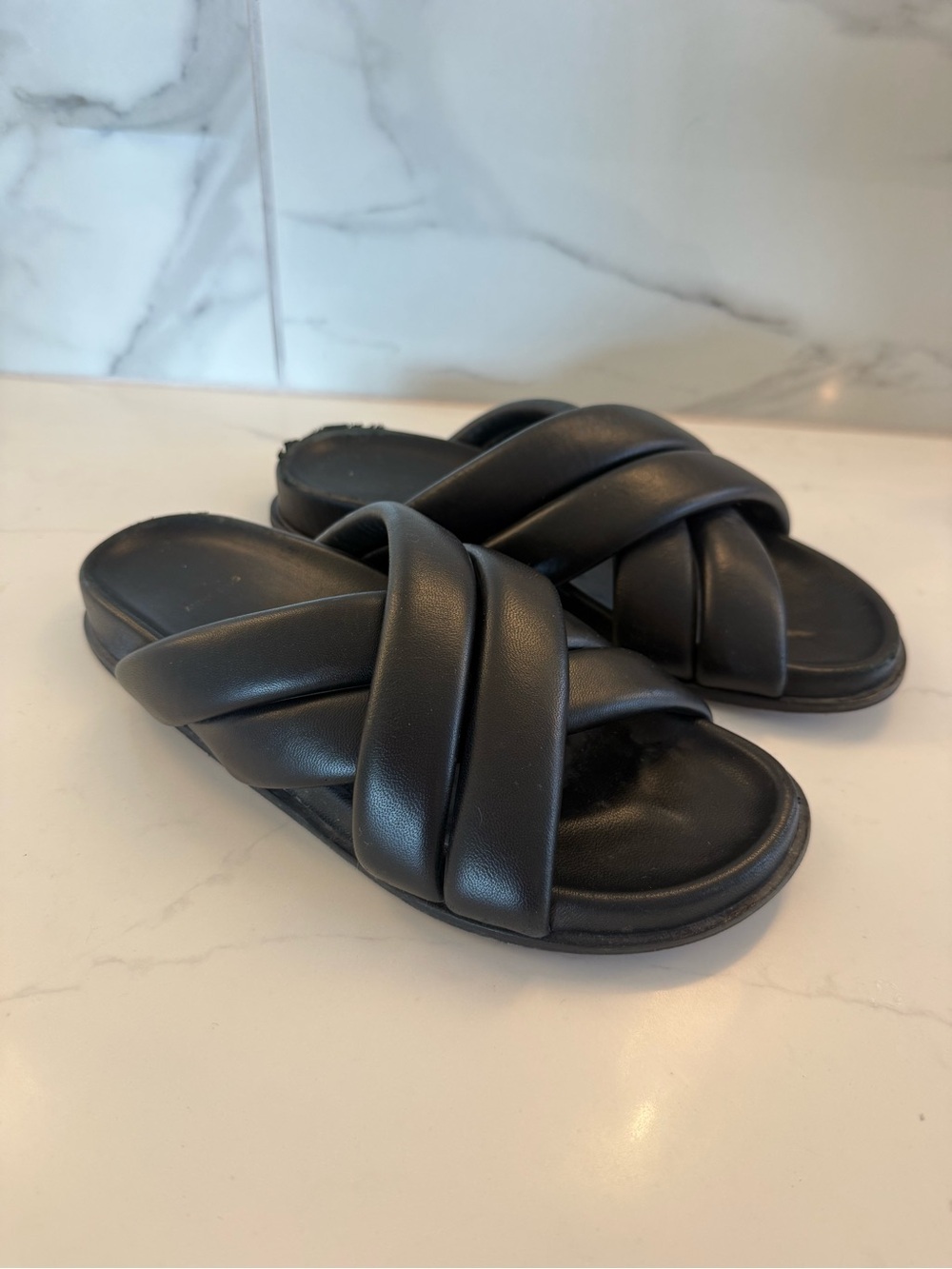 Anine Bing Black Leather Padded Slide Sandals EU 39